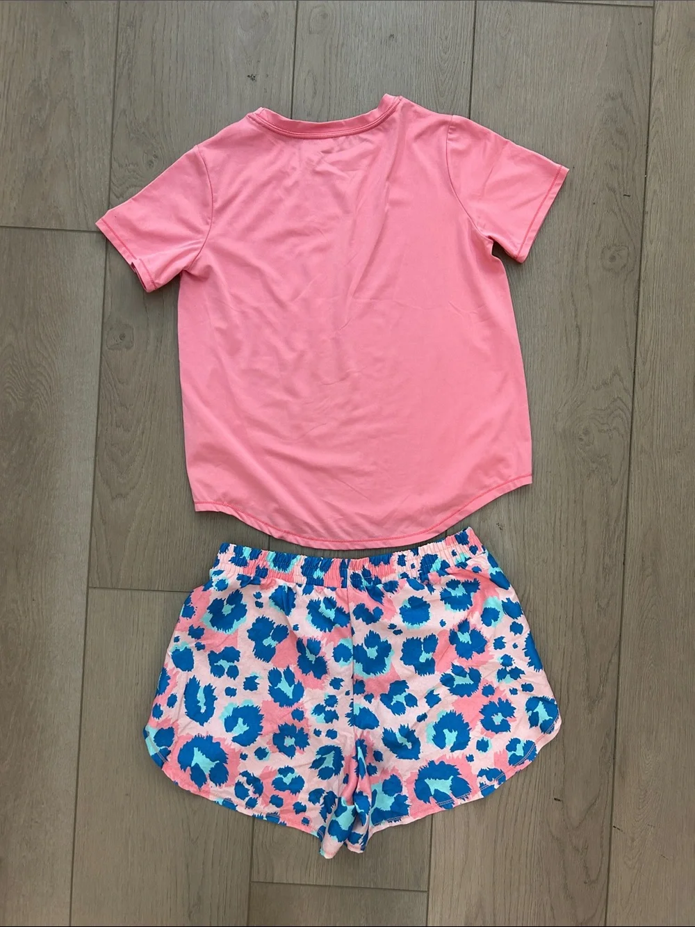 Honesty Pink Active Tee & Pink/Blue Animal Print Shorts Set